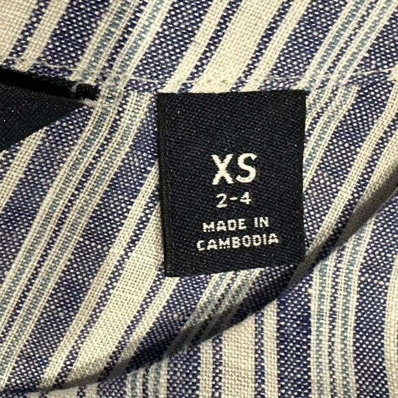 Lands End Blue Striped Short Sleeve Top 100% Linen Blouse Women’s XS Nautical - Picture 4 of 11